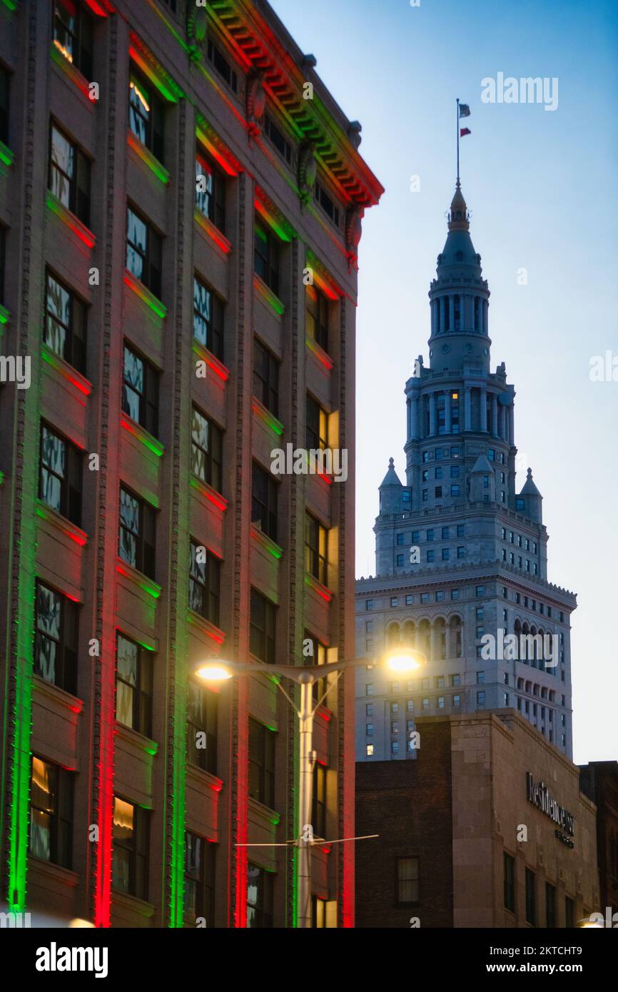 Terminal tower during the holidays in cleveland ohio Stock Photo