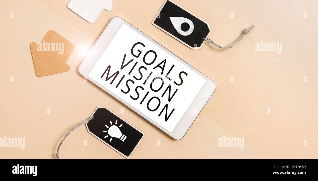 Writing displaying text Goals Vision Mission, Concept meaning practical ...