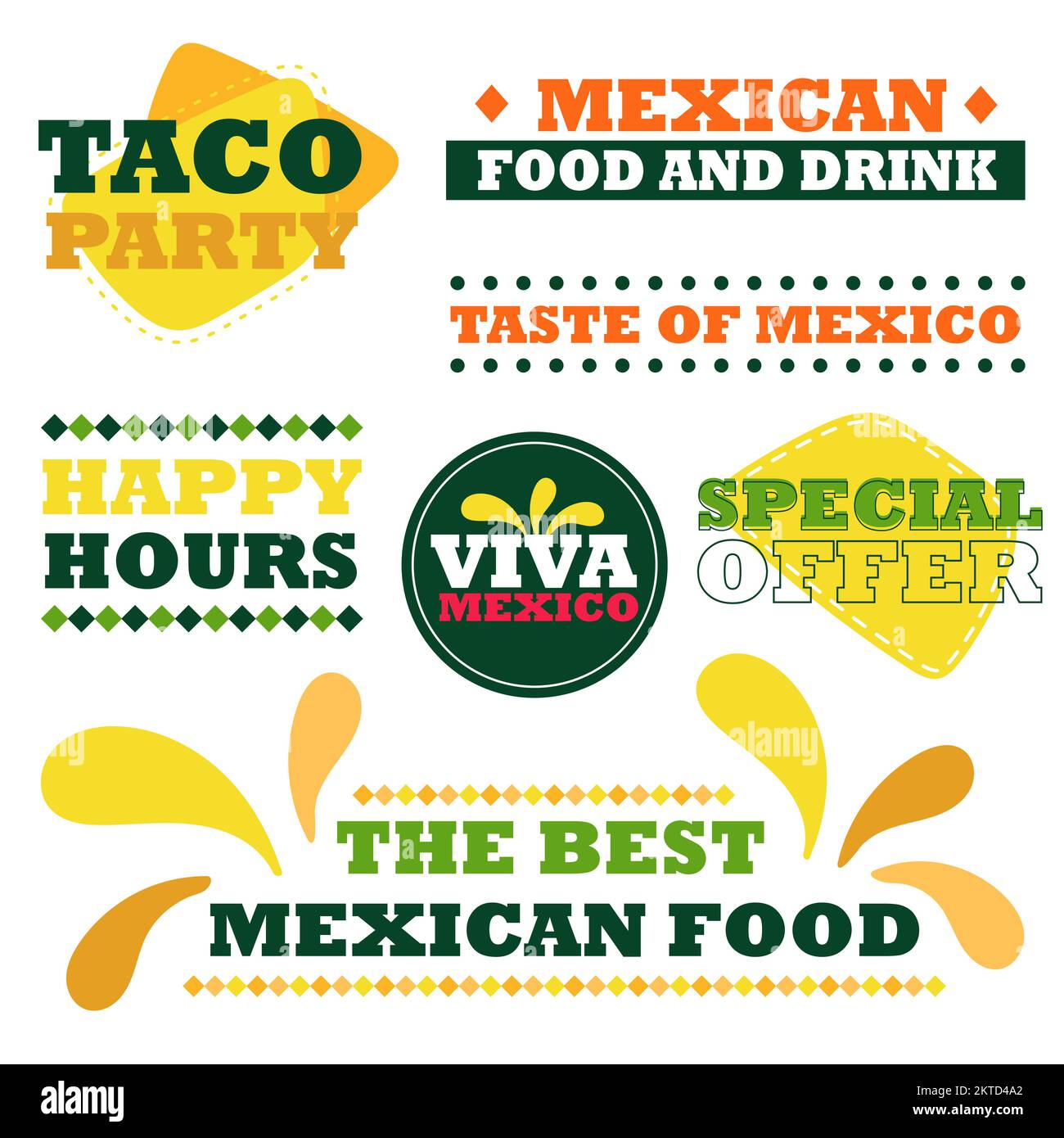 Mexican fast food restaurant emblem set. Traditional mexican food. Set for promotions, advertising, menu Stock Vector
