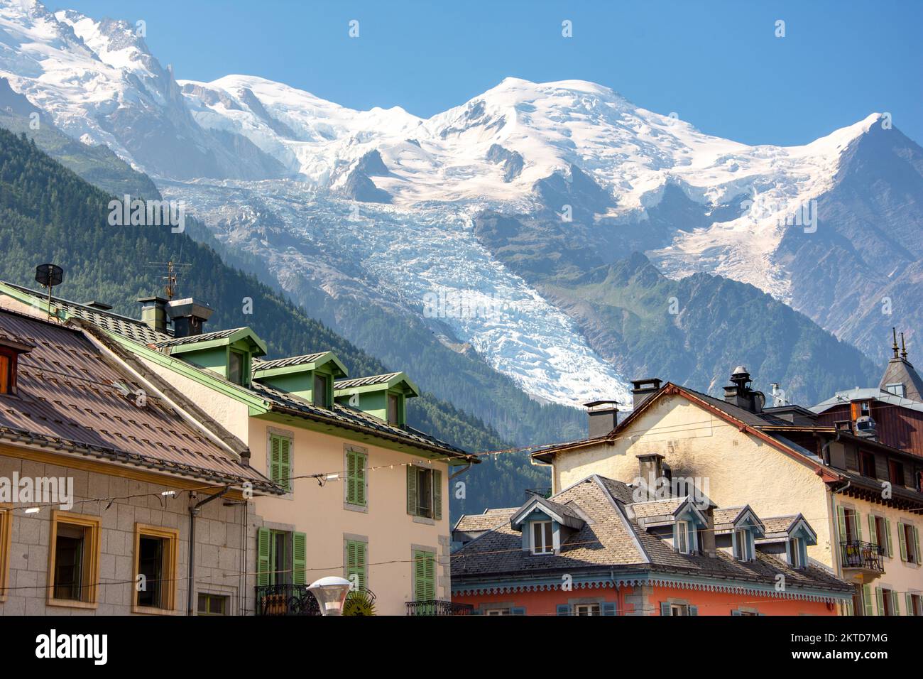 Chamonix Mont Blanc, famous ski resort in Alps mountains, France. Stock Photo