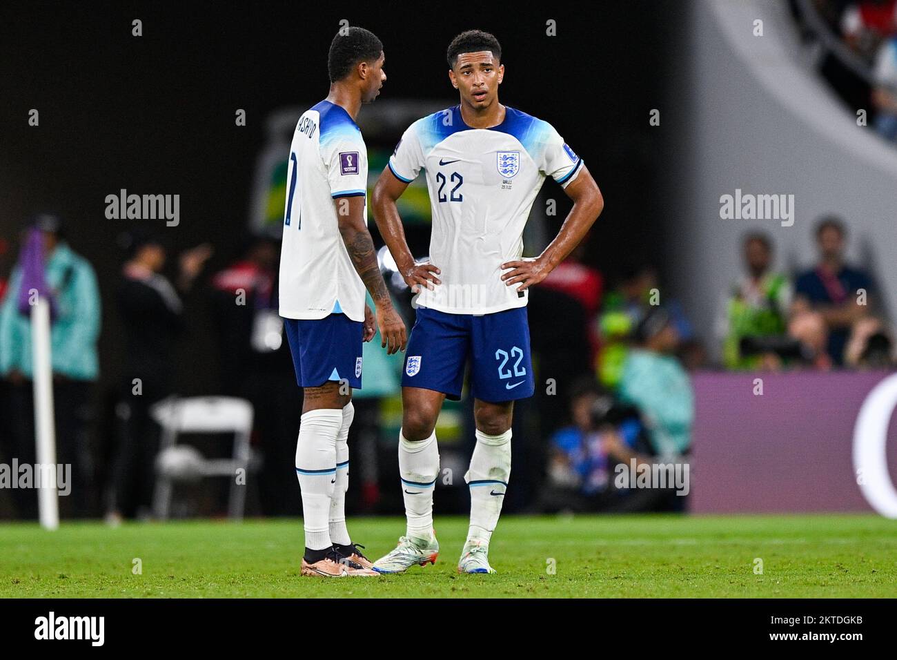 DOHA, QATAR - NOVEMBER 29: Marcus Rashford of England discusses with ...