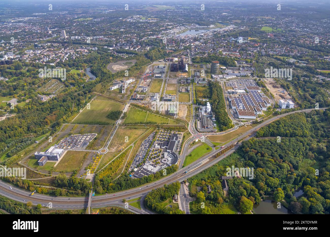 aerial, PhoenixWest area and HoeschGasometer with PhoenixSee in the background as well as