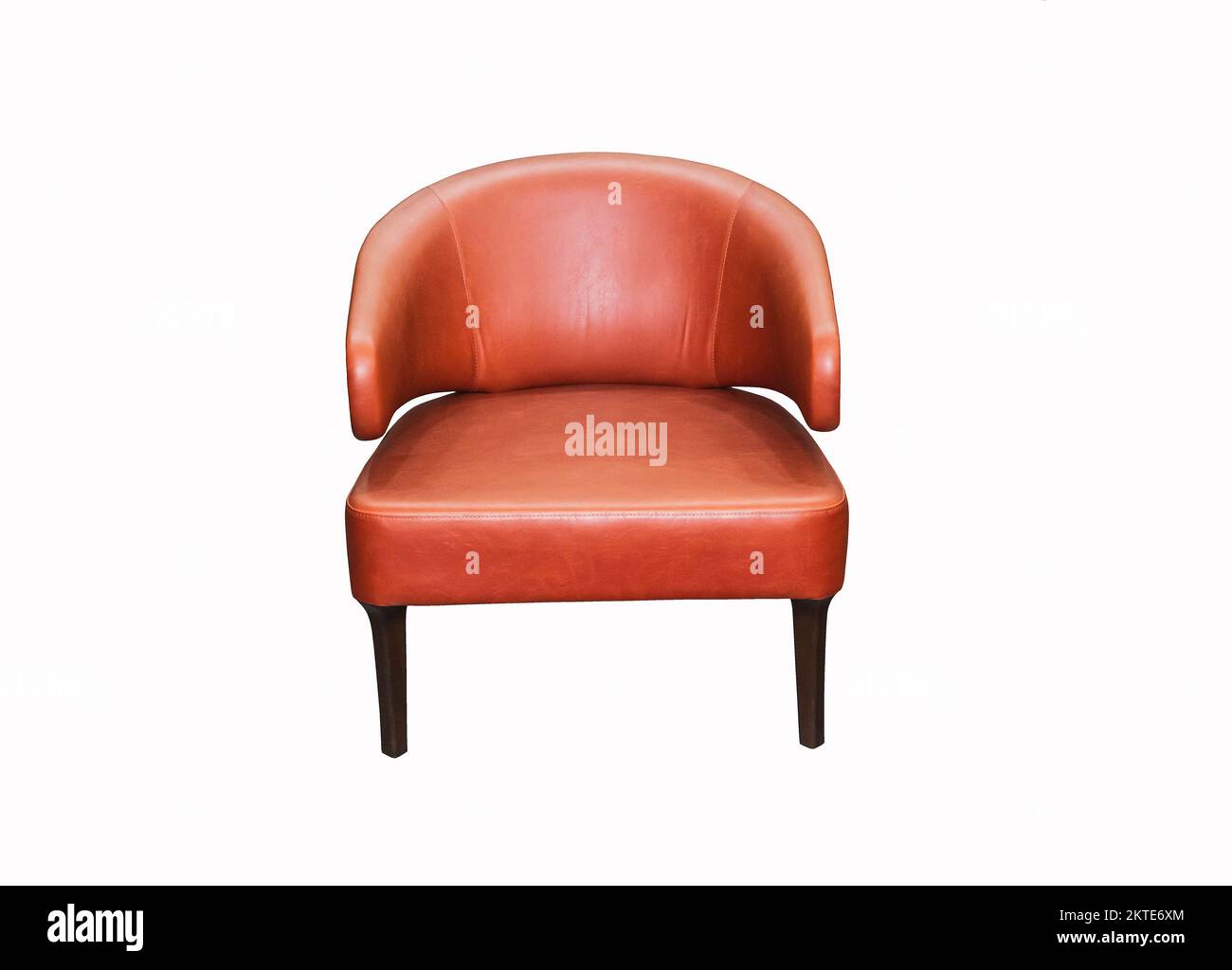Comfortable red leather armchair on white background. Interior element