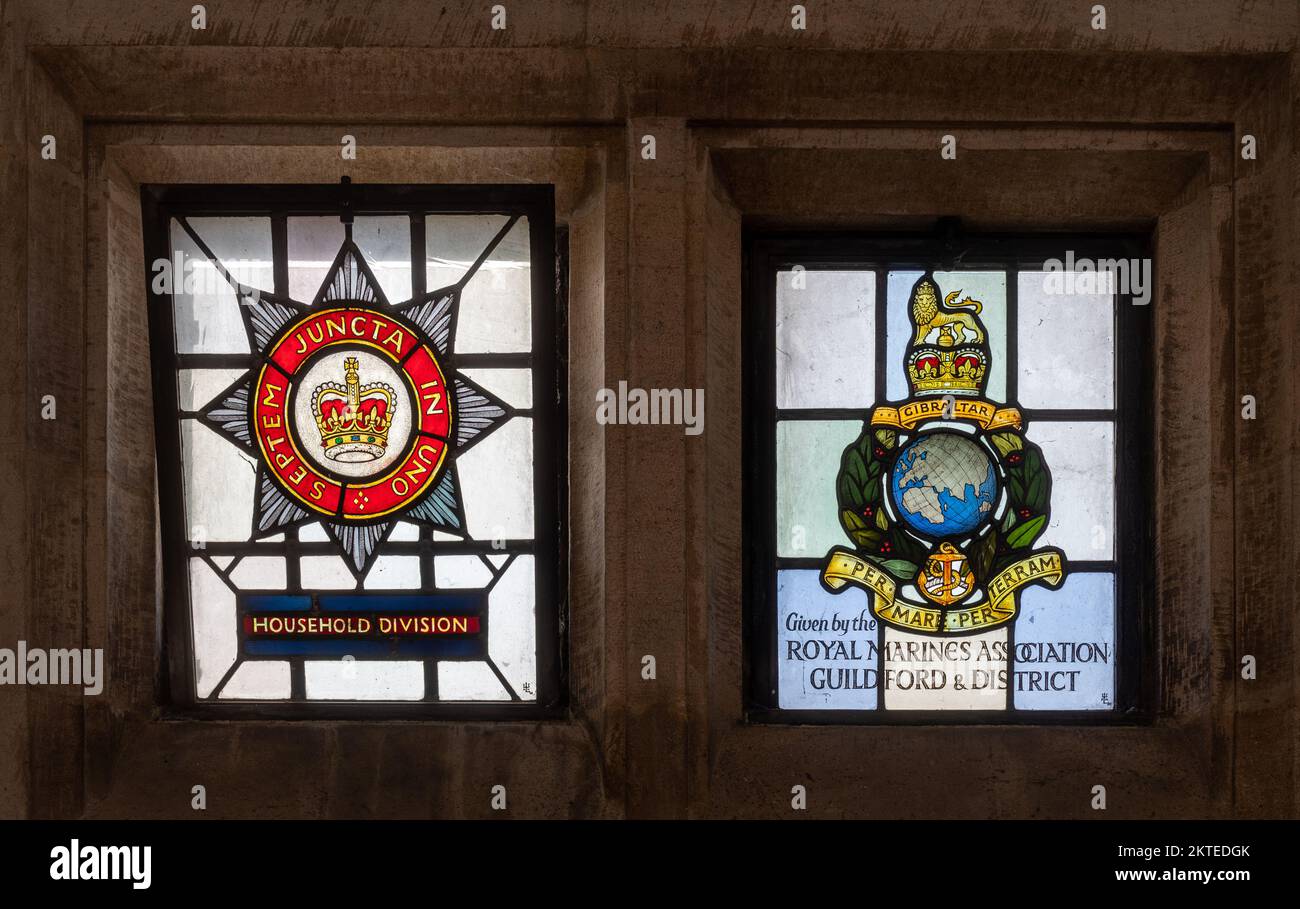 Stained glass windows in Guildford Cathedral, Surrey, England, UK Stock