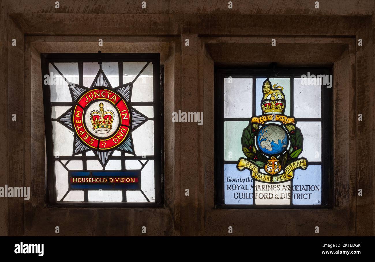 Stained glass windows in Guildford Cathedral, Surrey, England, UK Stock Photo