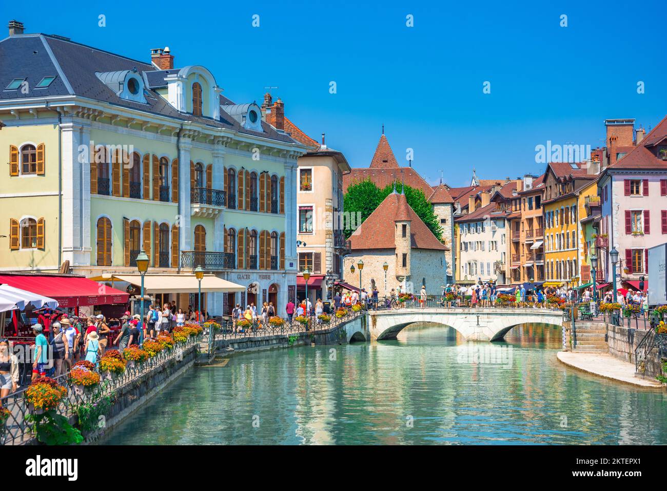 Old town of Annecy with river Thiou, medieval palace the Palais de l ...