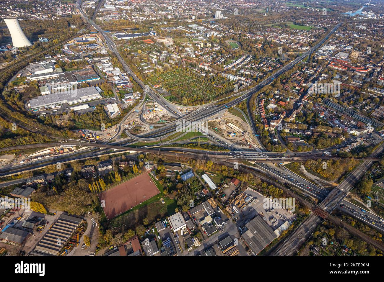 Aerial view, major construction site freeway junction Herne of freeway ...