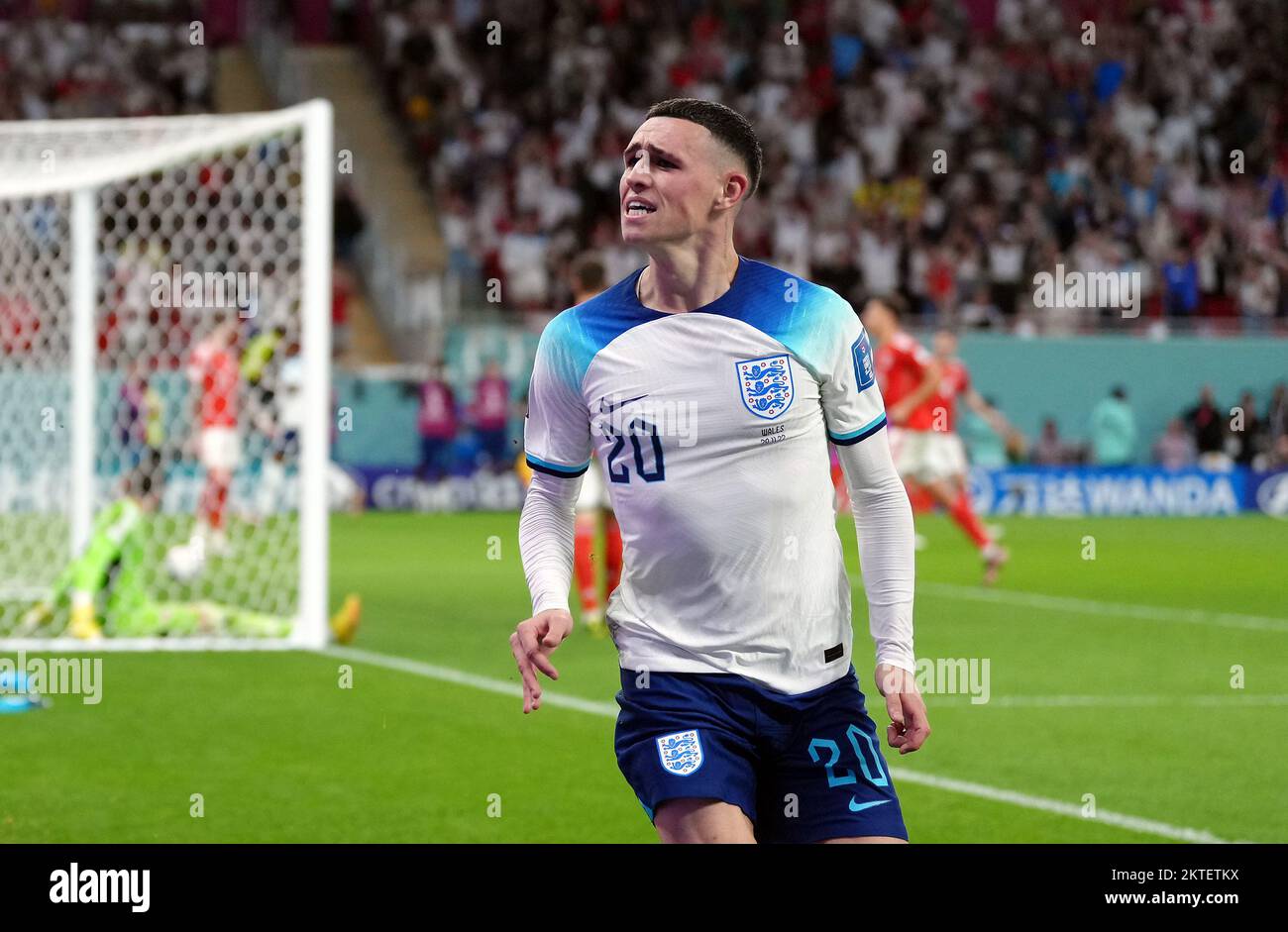 England's Phil Foden celebrates scoring the second goal during the FIFA World Cup Group B match at the Ahmad Bin Ali Stadium, Al Rayyan, Qatar. Picture date: Tuesday November 29, 2022. Stock Photo