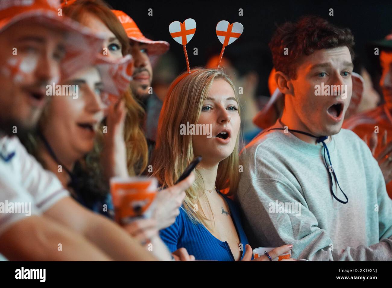 England fans react at the Budweiser Fan Festival London at during a screening of the