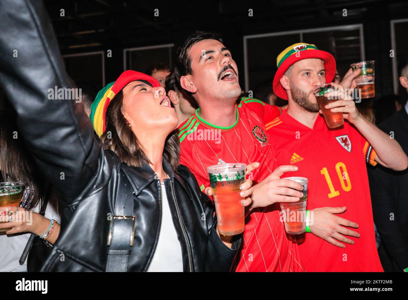 London, UK. 29th Nov, 2022. England and Wales fans watch the England vs