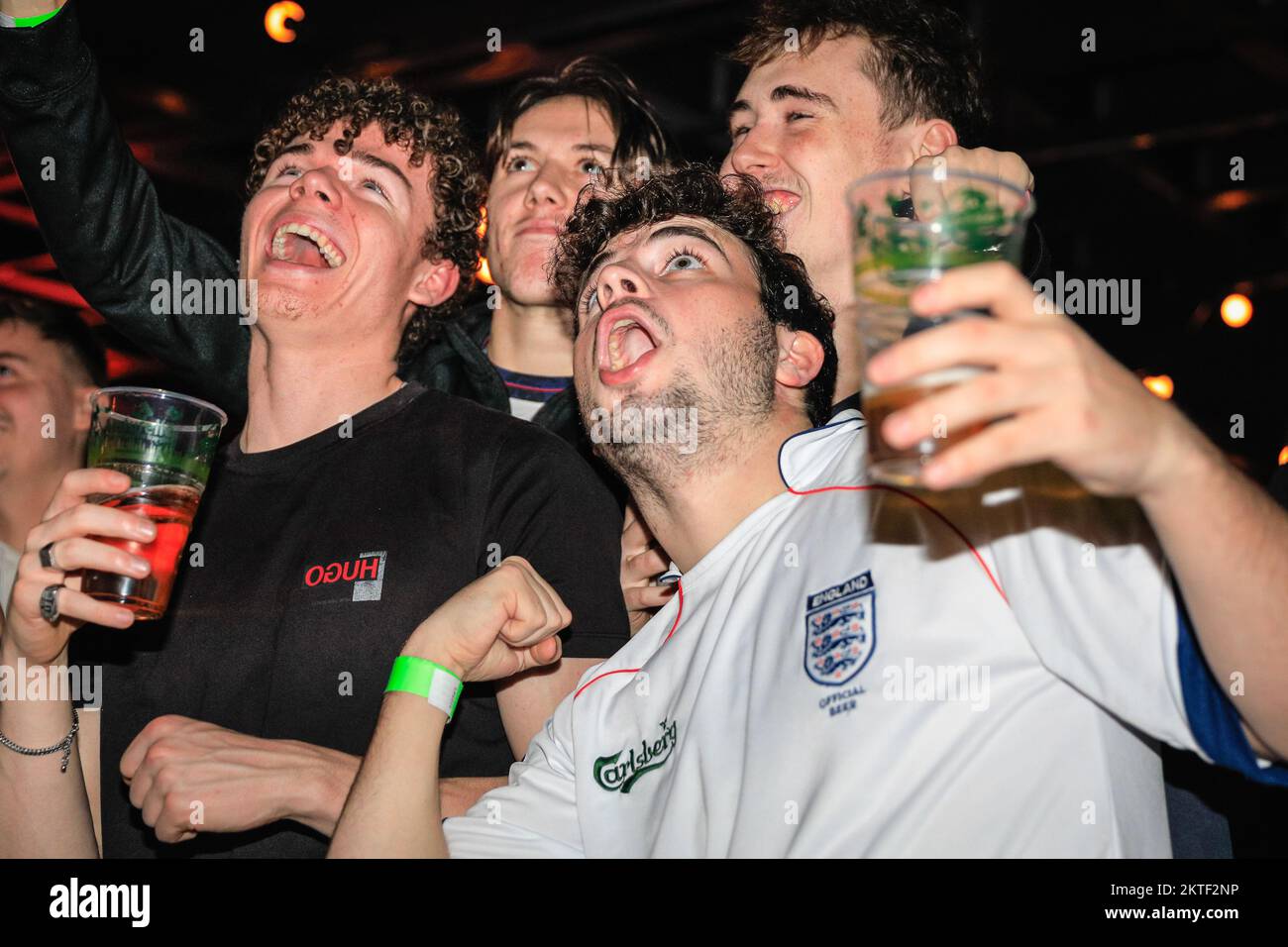 London, UK. 29th Nov, 2022. England and Wales fans watch the England vs