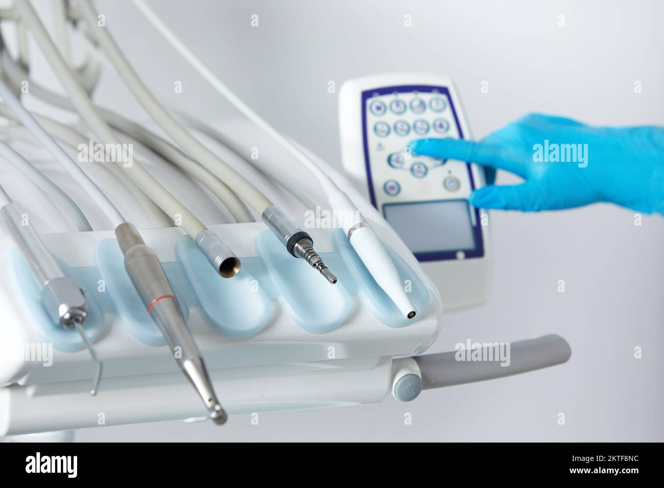 Different dental instruments and tools in a dentists office Stock Photo