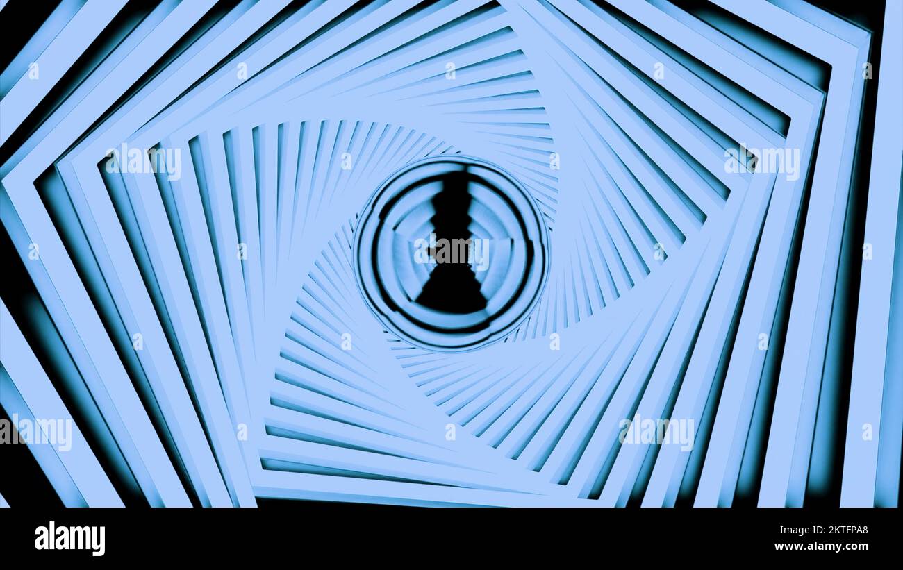 3D tunnel with geometric lines and circle at end. Design. Spiral tunnel ...