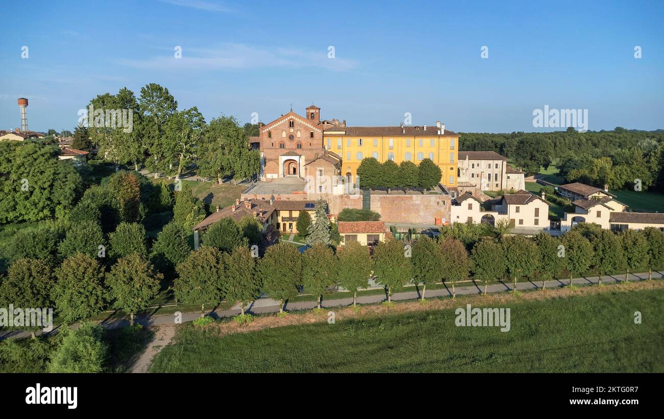 Aerial View Of The Morimondo Abbey. Morimondo, Province Of MIlan, Italy Stock Photo