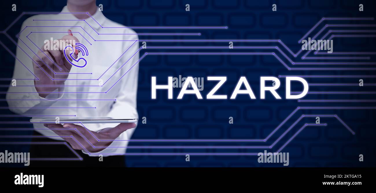 Text caption presenting Hazard, Conceptual photo account or statement ...