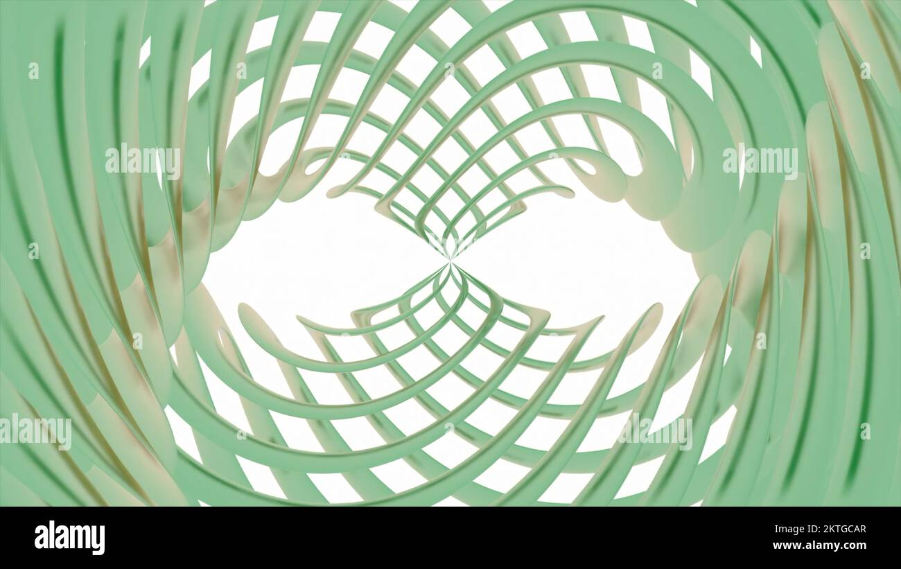 Parallel mirror spirals. Design. Moving mirror stream with braided