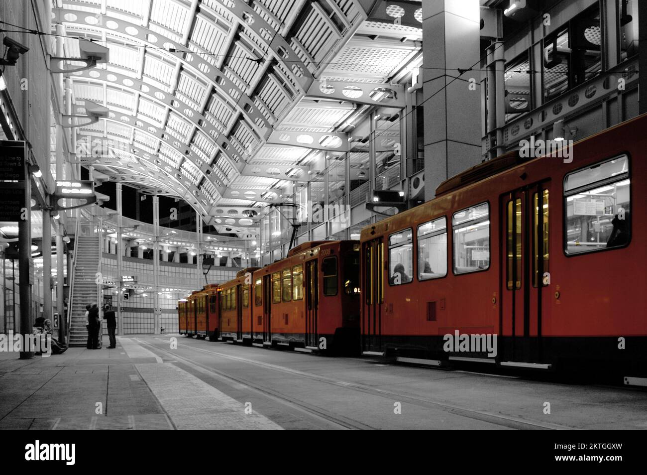 Trolley Station in San Diego with passengers waiting to get onboard