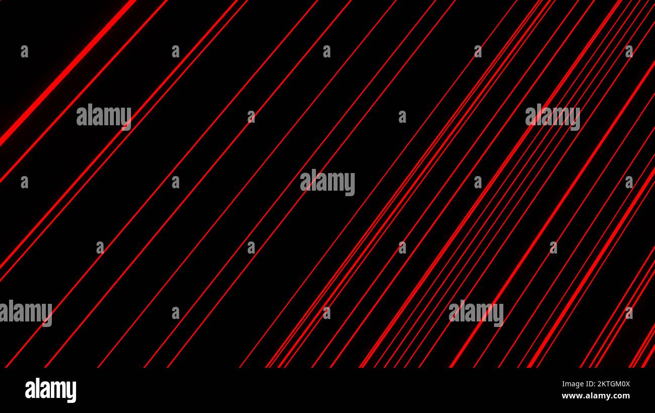 Black background. Design.Red thin lines in abstraction slowly move in