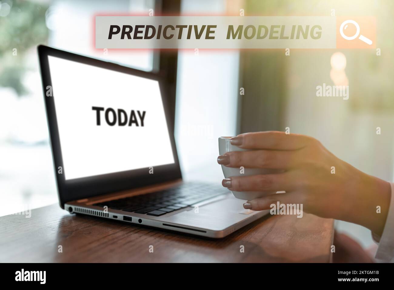 Text caption presenting Predictive Modeling, Business showcase maintenance strategy driven by predictive analytics Stock Photo