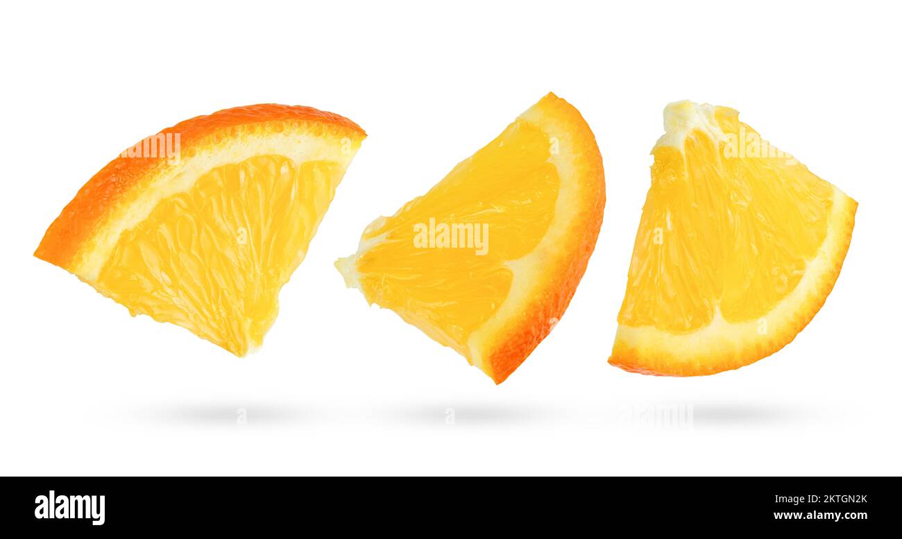 Orange fruit slices set isolated on white background with clipping path. Stock Photo