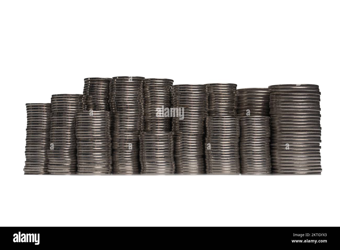 Pile of coins isolated on a white background. Banking and money. Stock Photo