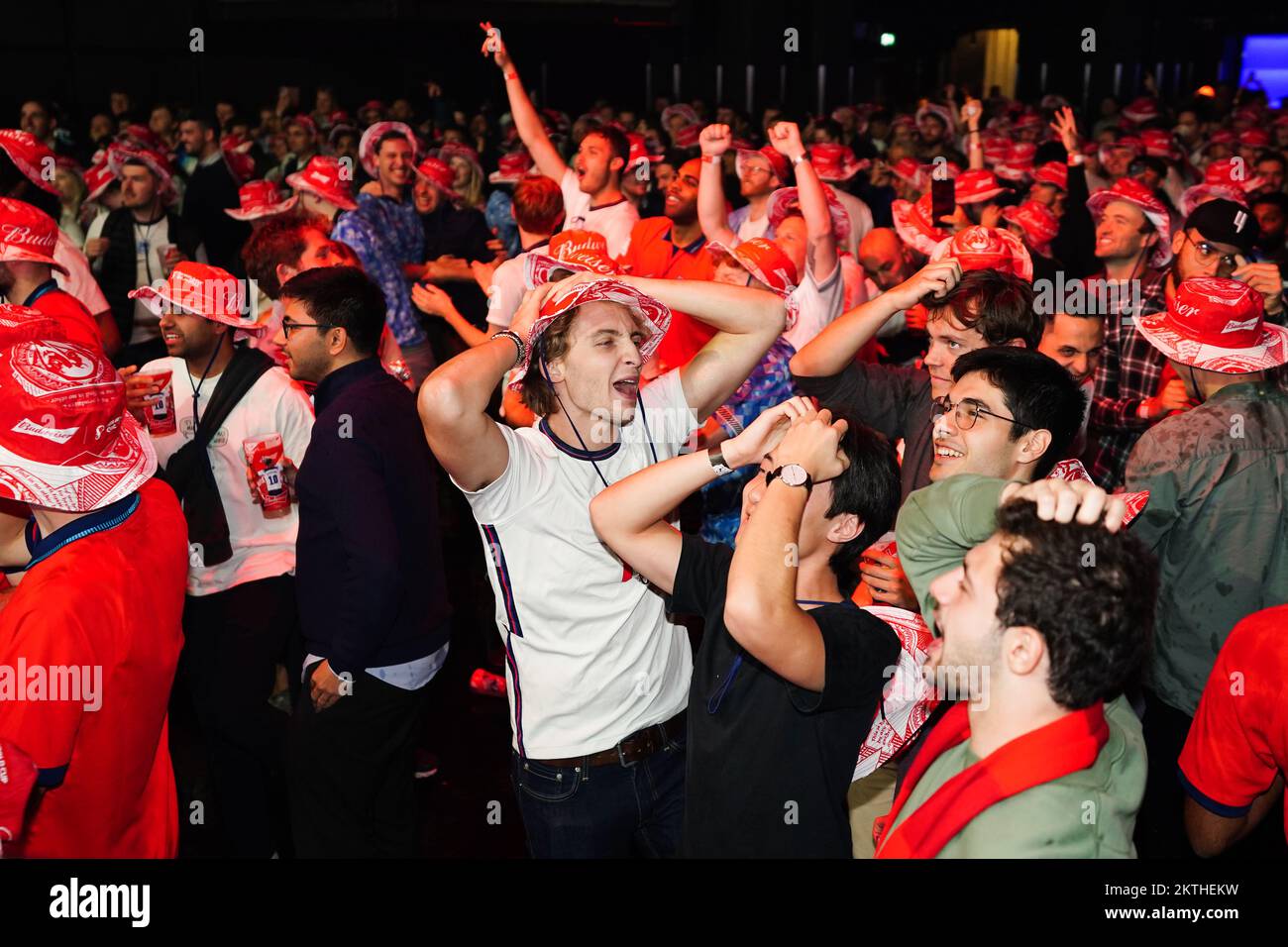 England fans react at the Budweiser Fan Festival London at during a screening of the