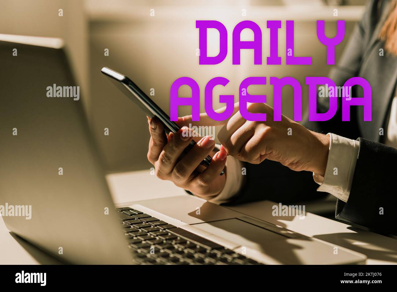 Sign displaying Daily Agenda, Word for To do list of items be discussed daily or at formal