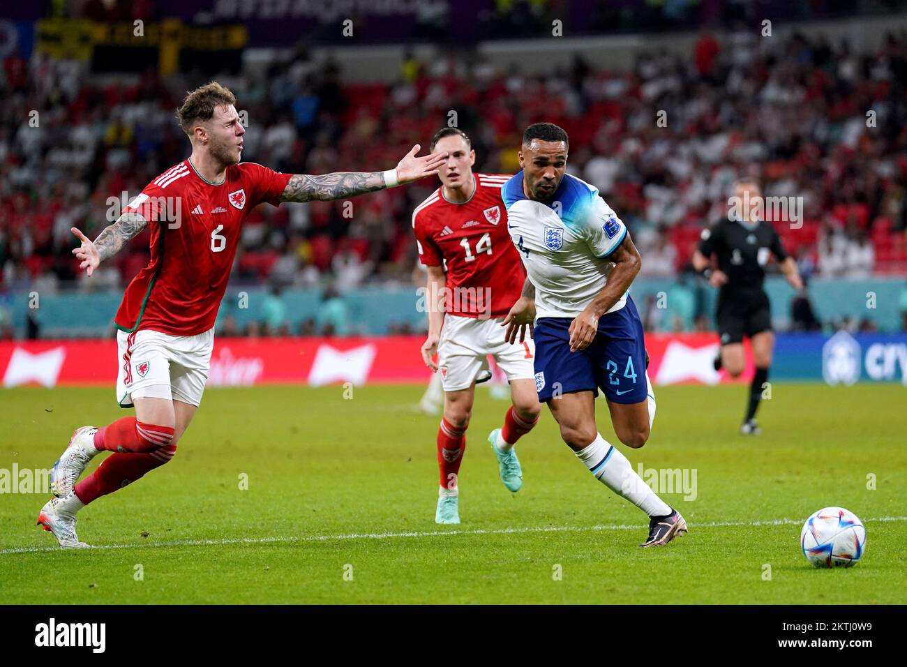 England's Callum Wilson, (right) Battles For Possession Of The Ball ...