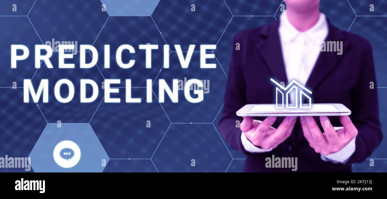 Text caption presenting Predictive Modeling, Internet Concept maintenance strategy driven by predictive analytics Stock Photo