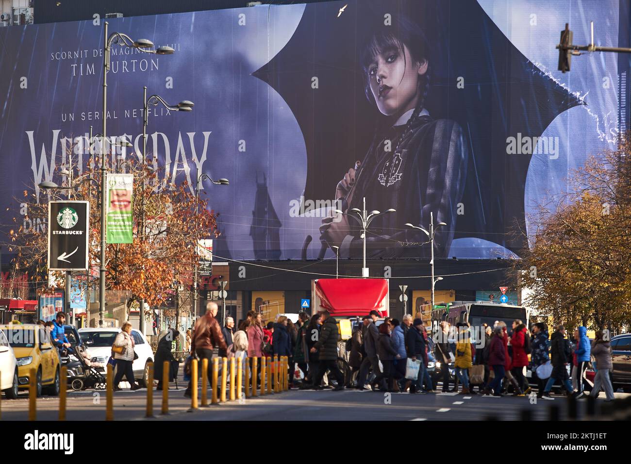 Bucharest, Romania - November 22, 2022: Extra large banner advertising ...
