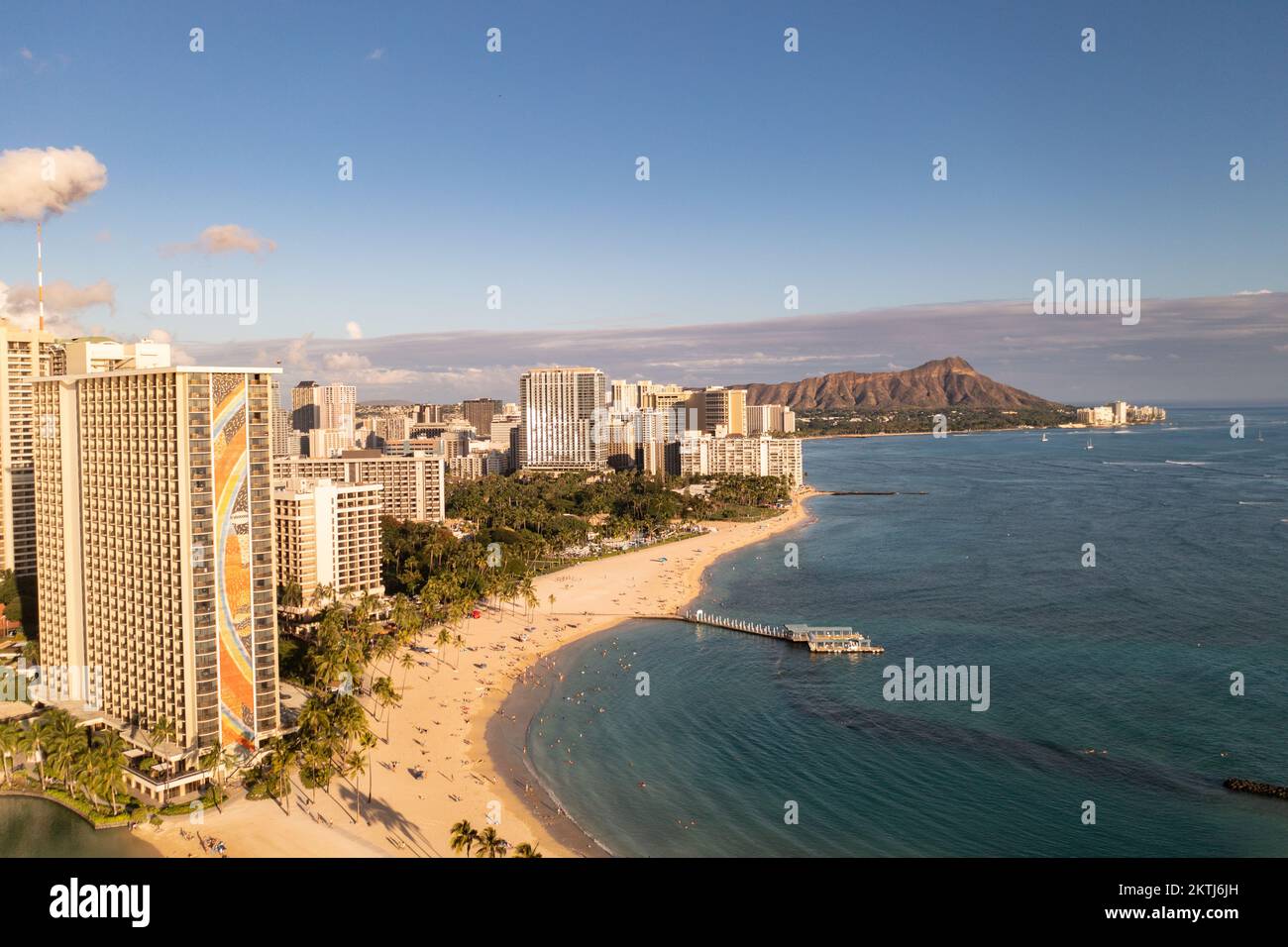 Aerial View of Waikiki Beach, Honolulu, Hawaii, USA Stock Photo