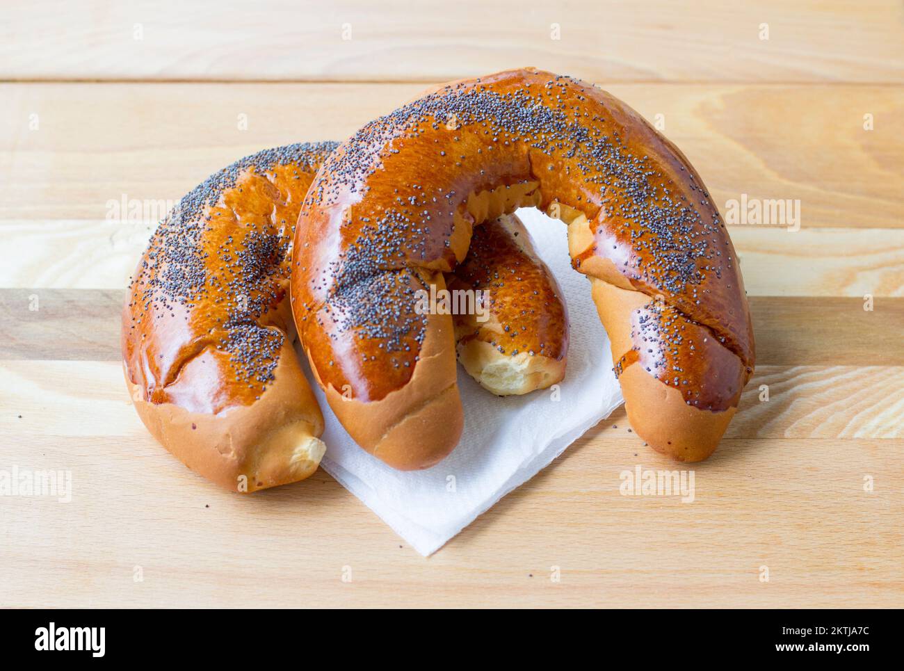 Two sweet poppy seed bread rolls called also 'makovka' Stock Photo