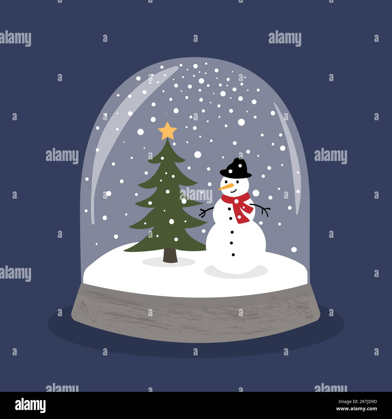 Snow globe with Christmas tree and snowman. Stock Vector