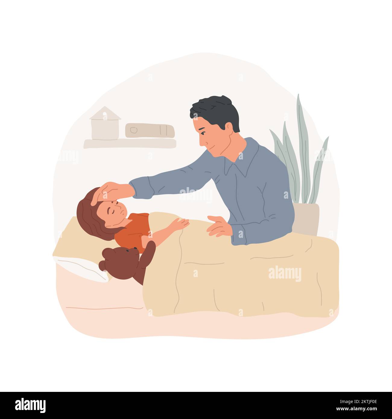 Caring for a sick child isolated cartoon vector illustration. Parent