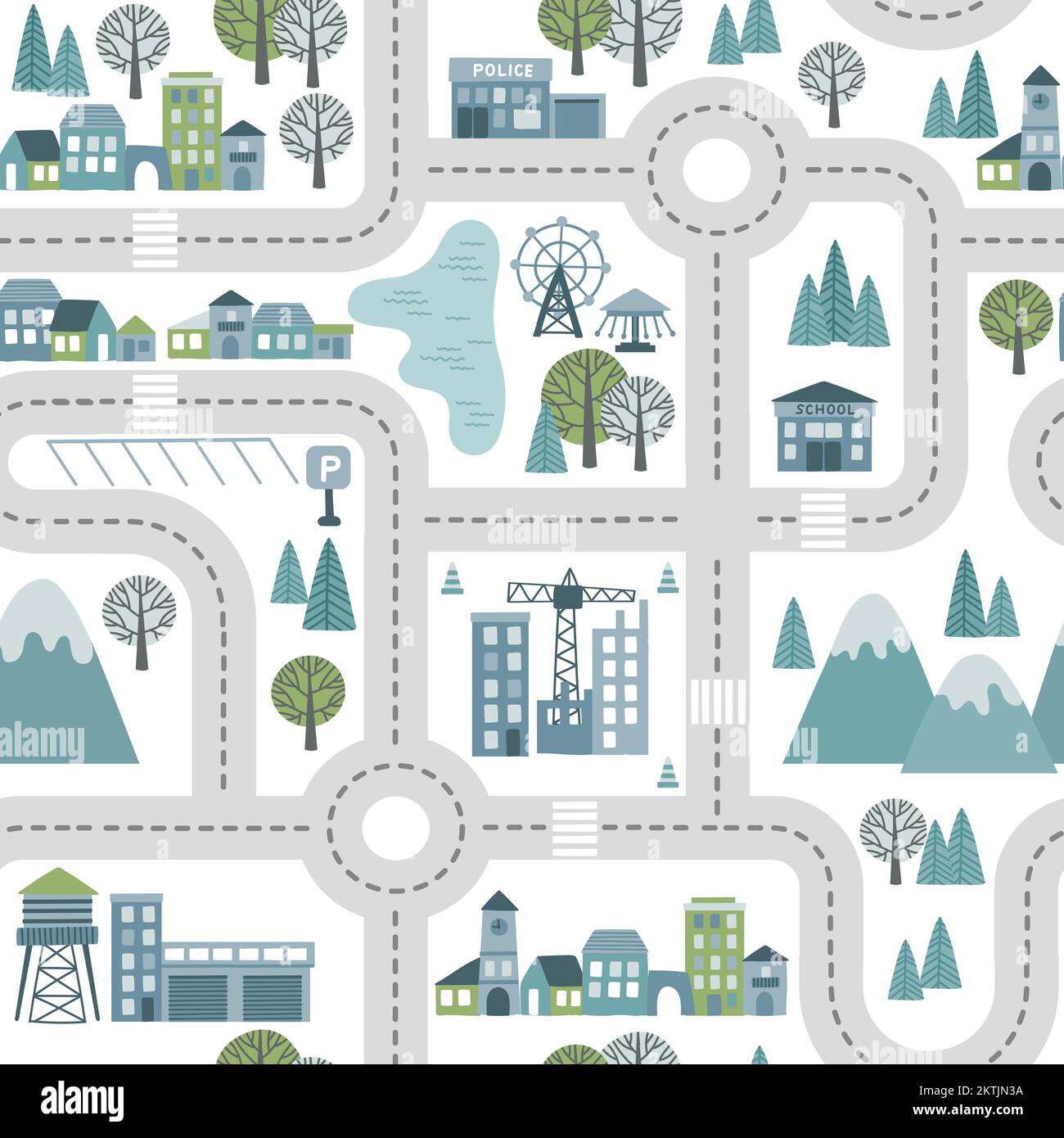 Childrens Map Road Seamless Pattern Vector Cartoon Illustration Of childrens-map-road-seamless-pattern-vector-cartoon-illustration-of