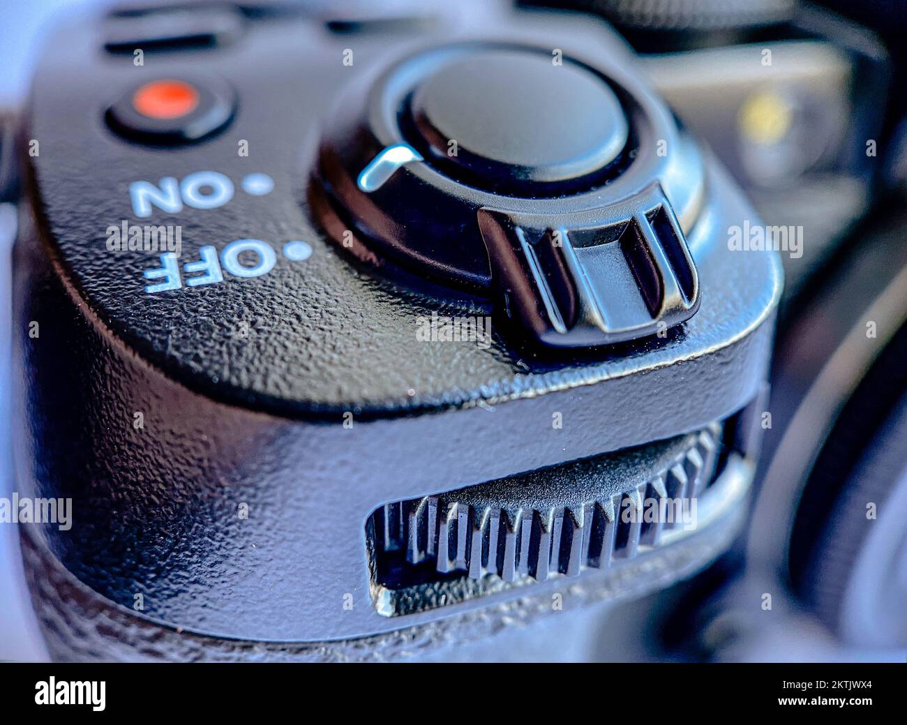 Closeup of the cameras shutter lever, iso sensitivity selection