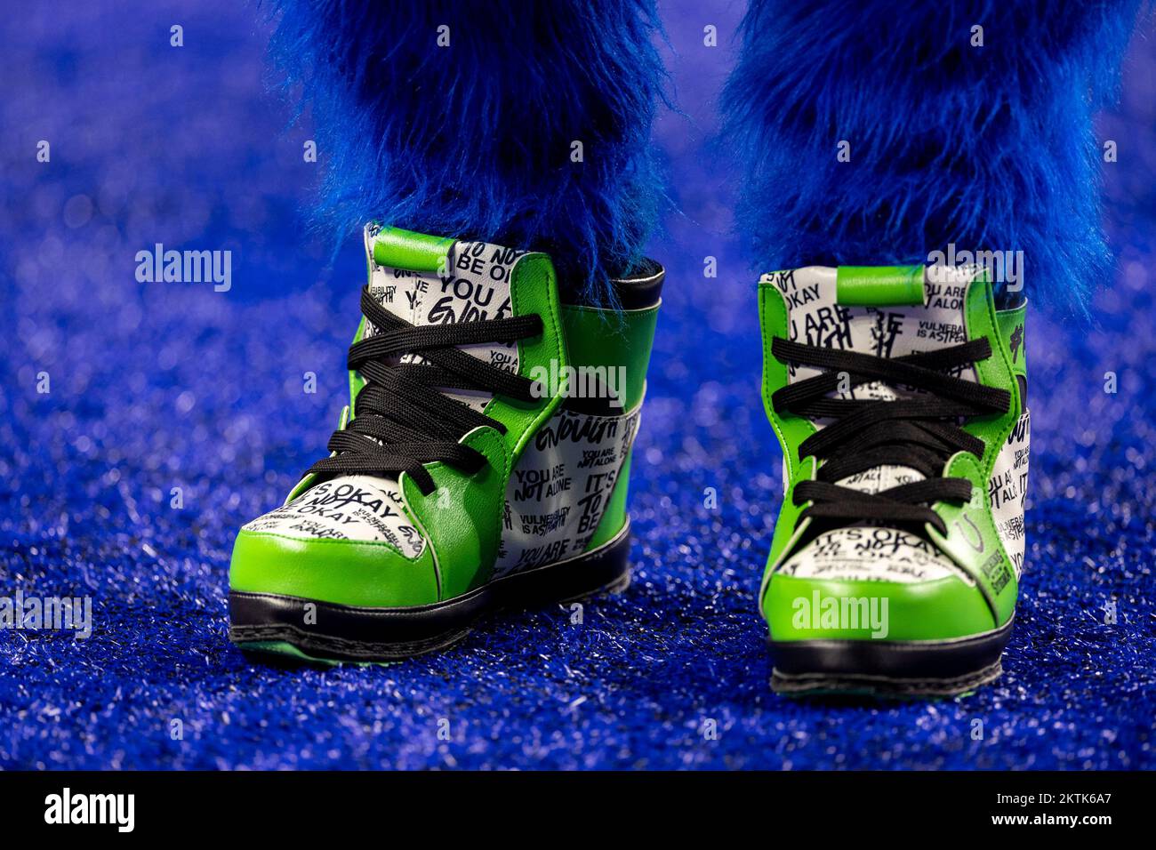 November 28, 2022: Indianapolis Colts mascot Blue wears a Kicking the  Stigma shoes prior to an NFL game between the Pittsburg Steelers and the  Indianapolis Colts in Indianapolis, Indiana. John Mersits/CSM/Sipa  USA.(Credit