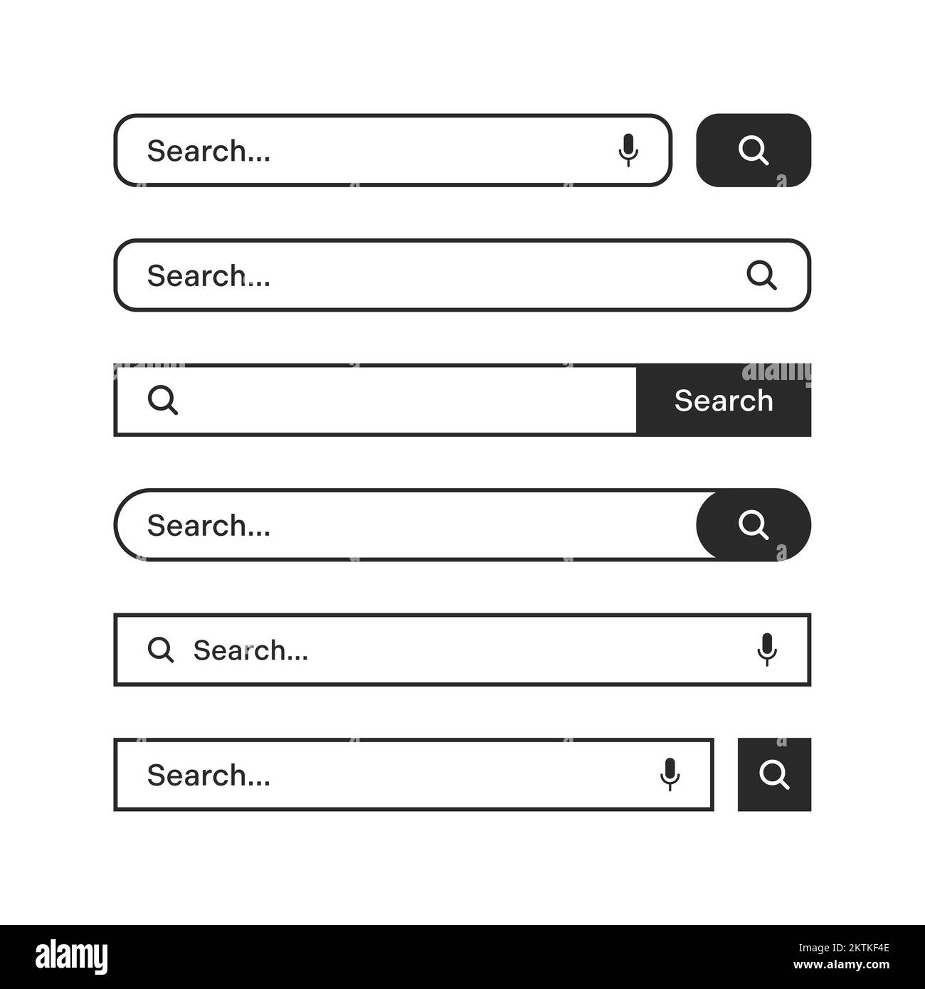 Various search bars with outline border internet browser engine with