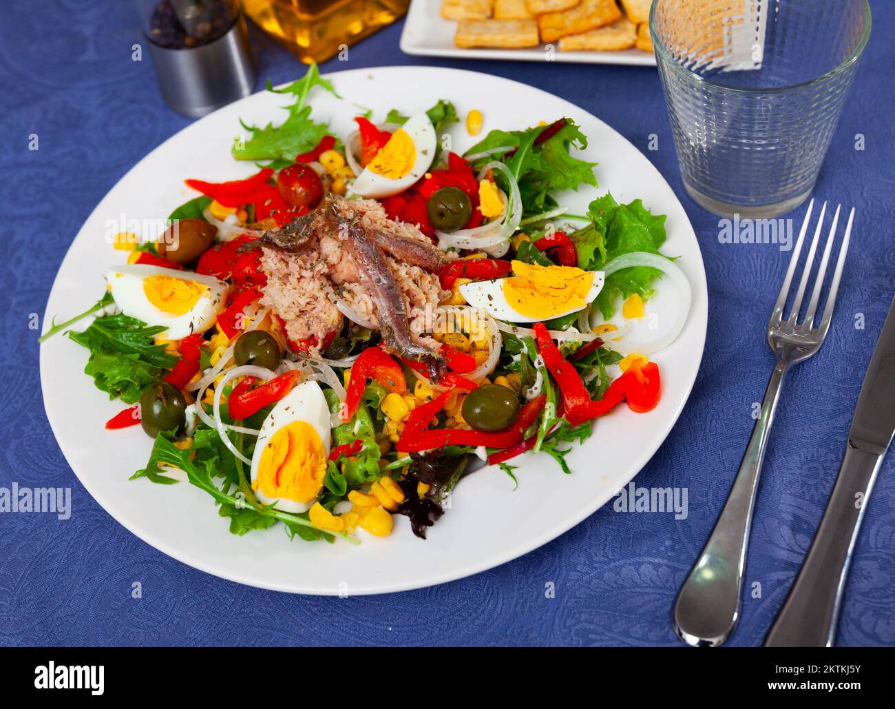 Just cooked fresh lettuce, anchovy, egg salad Stock Photo Alamy