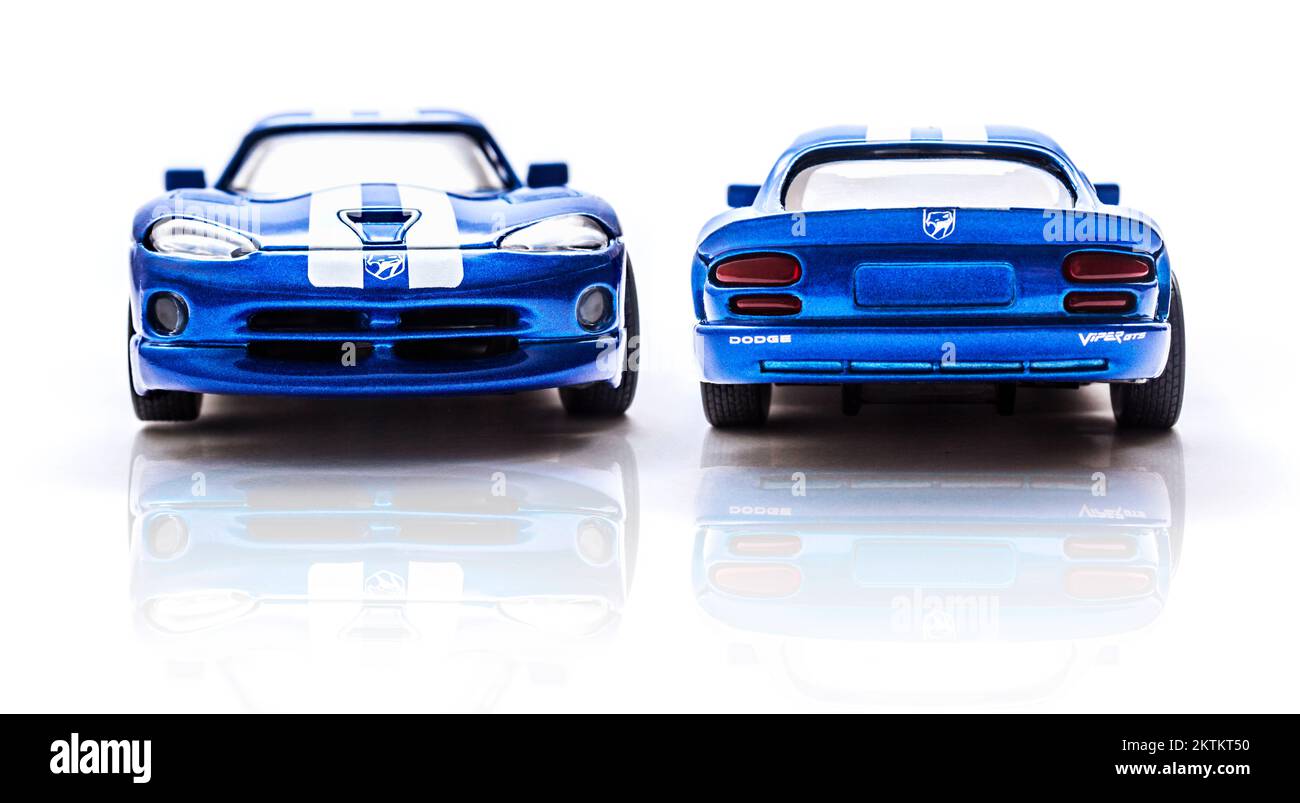 Front and rear view on a super duo of prestige sports car racing. Dodge Viper GTS Stock Photo