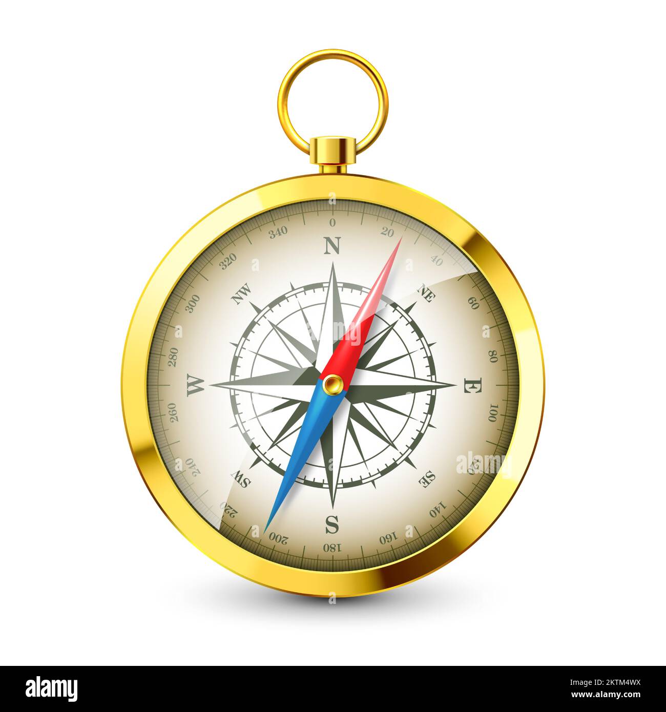 Realistic Golden Vintage Compass With Marine Wind Rose And Cardinal 