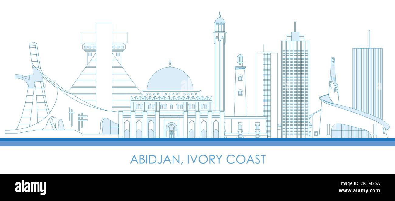 Outline Skyline panorama of city of Abidjan, Ivory Coast - vector illustration Stock Vector