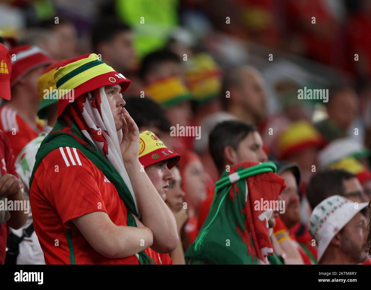 Welsh Fans Al Rayyan, Qatar. 29th Nov, 2022. Fans of Wales react during the Group ...
