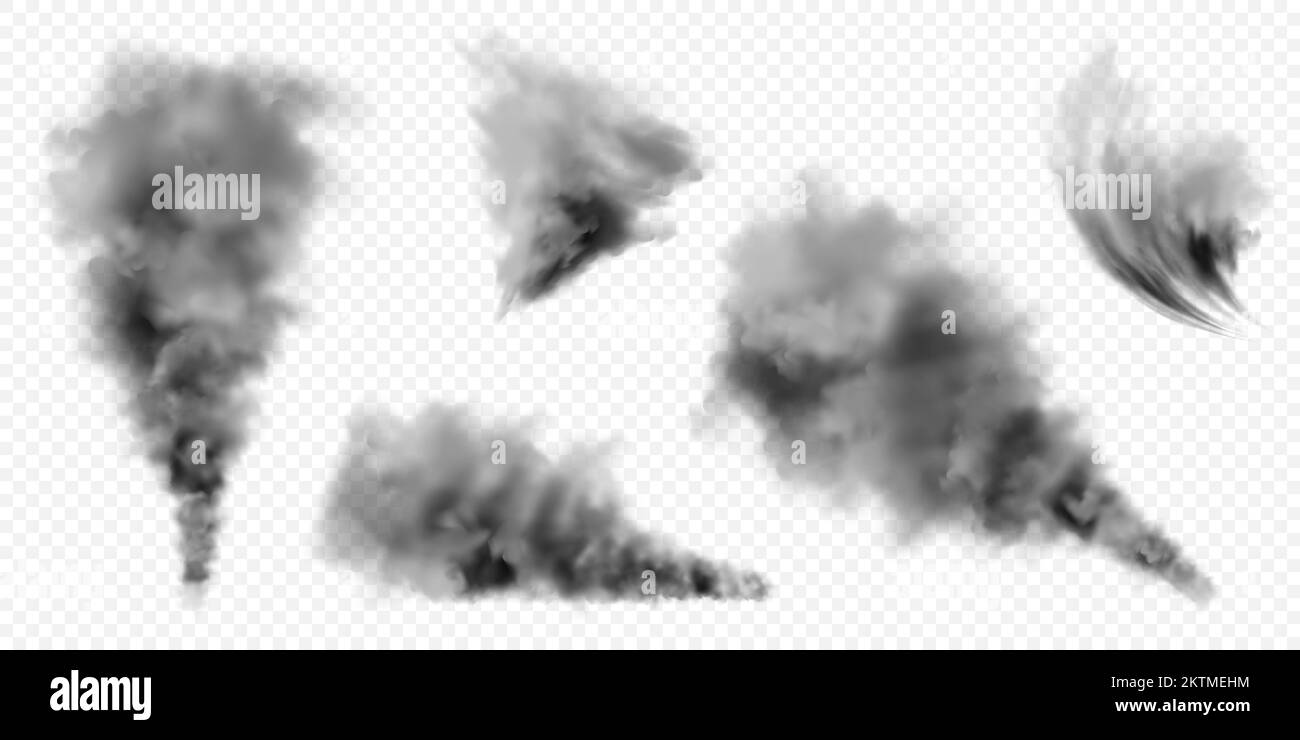 Realistic black smoke clouds. Stream of smoke from burning objects