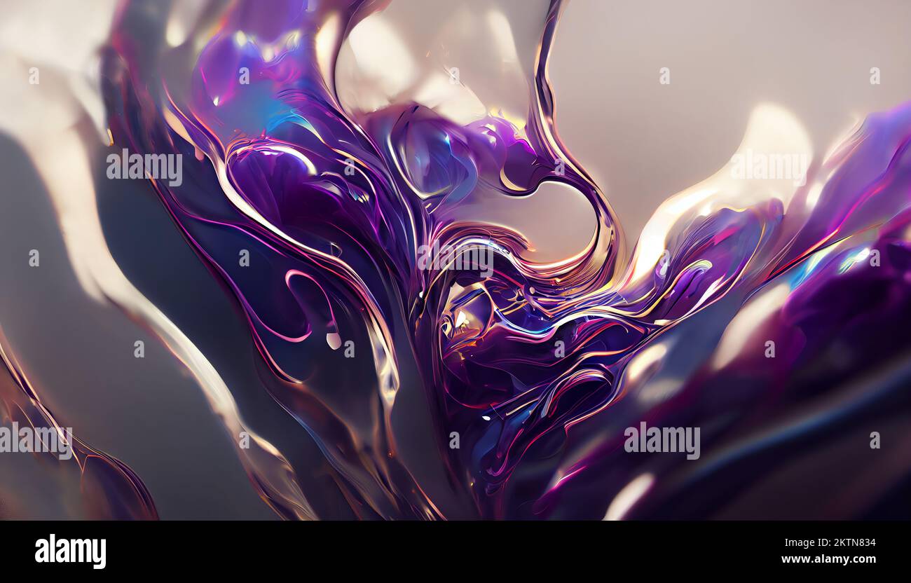 Abstract amethyst, violet and purple paint splatter background. Fluid shapes, dynamic composition. Design element. Stock Photo