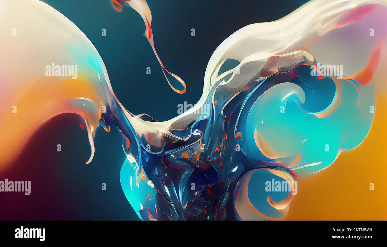 Abstract azure, blue and turquoise paint splatter background. Fluid shapes, dynamic composition. Design element. Stock Photo