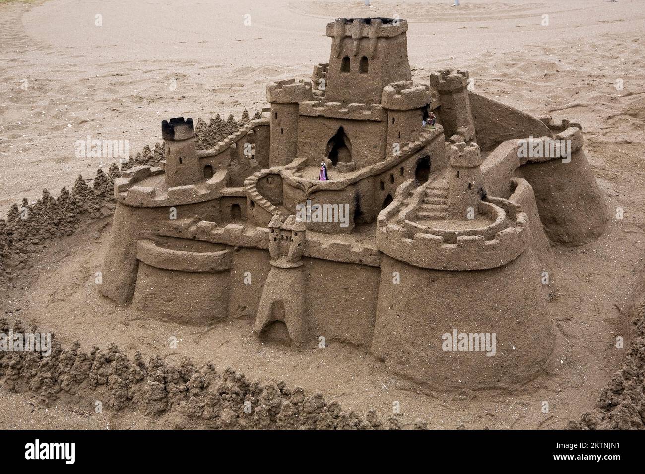 Close-up of a medieval shaped sandcastle, Torremolinos, Costal del Sol, Spain. Stock Photo