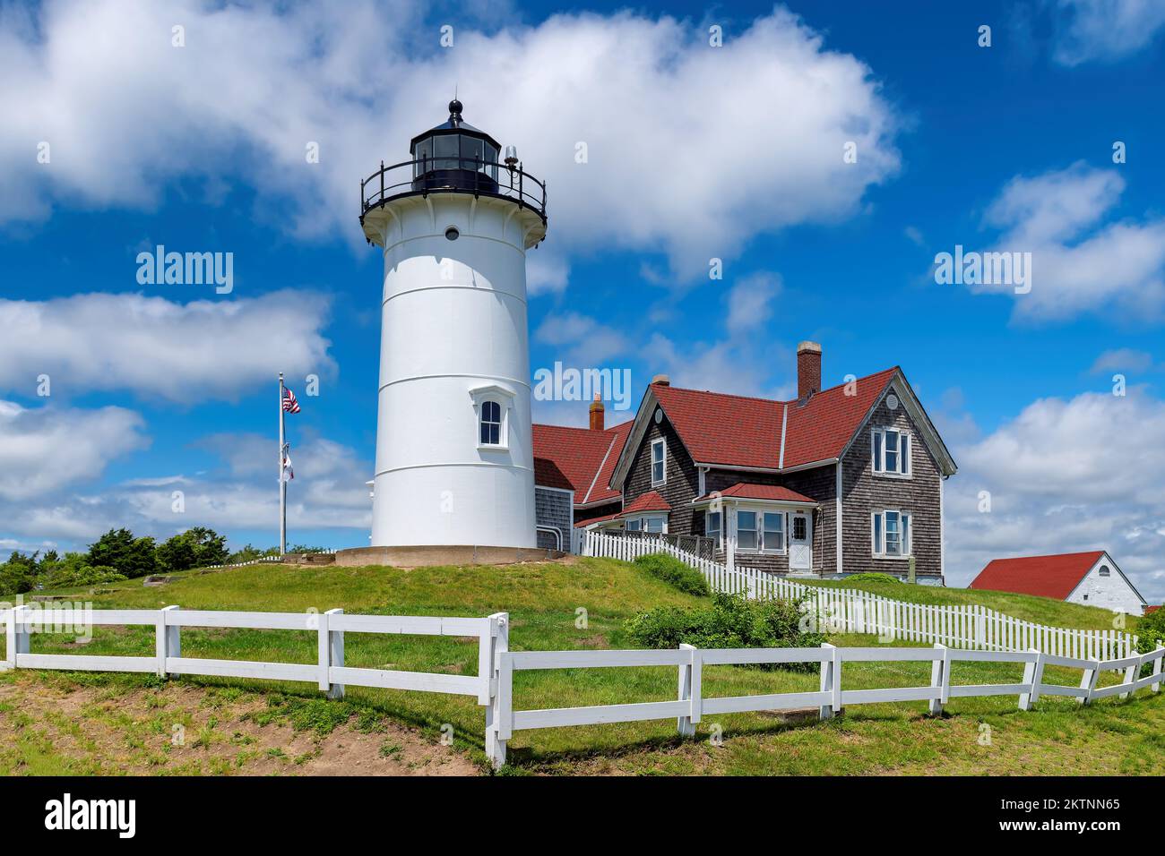 Nobska Point Lighthouse at sunny day in Cape Cod, Massachusetts, USA Stock Photo