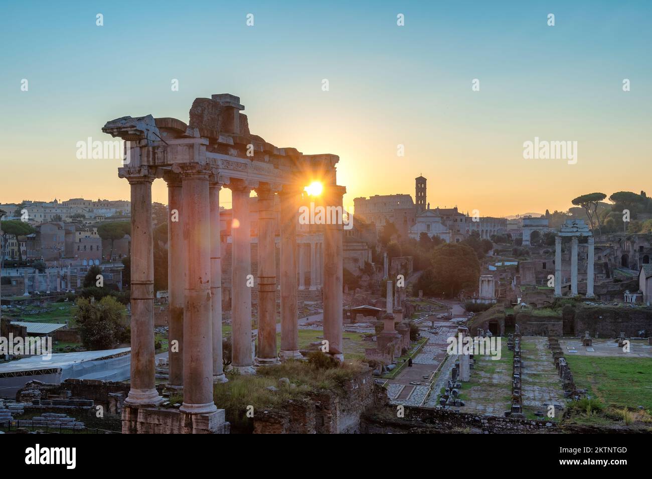 Sunrise at the Roman Forum in Rome, Italy Stock Photo