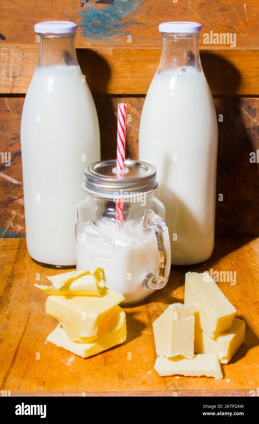 A old fashioned scene from the days of the milkbar with milk butter and